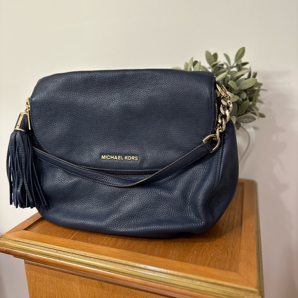 Michael Kors Dark Blue Shoulder Bag with Gold Accents
